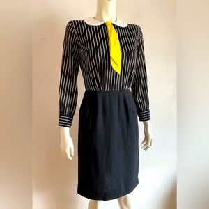 Vintage 1950s Wiggle Secretary Dress Helen Whiting Black Stripe Pin Up 50s XS